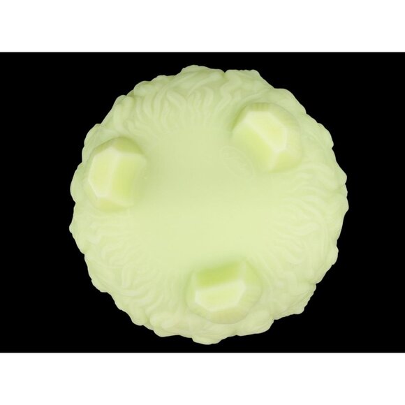 Vintage Fenton Custard Uranium Glass Footed Bowl Water Lilies Scalloped Satin - Picture 6 of 13